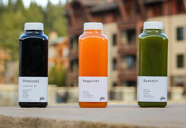 three juices on bench